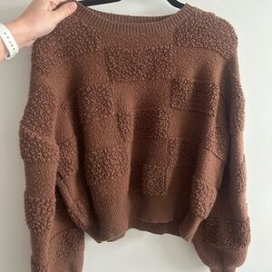 Brown Knit Sweater and Black Leather Pants